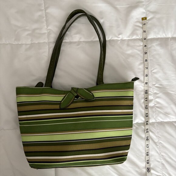 Fashion Bag with Matching Wallet Green Stripes Spring Shoulder Bag Summer Purse - Picture 3 of 13